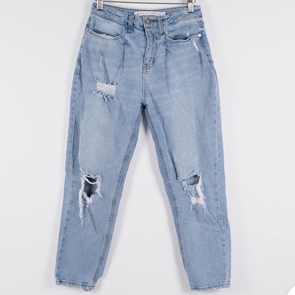 Tinseltown Denim - Tinseltown High Rise Mom Jeans, Blue Ripped